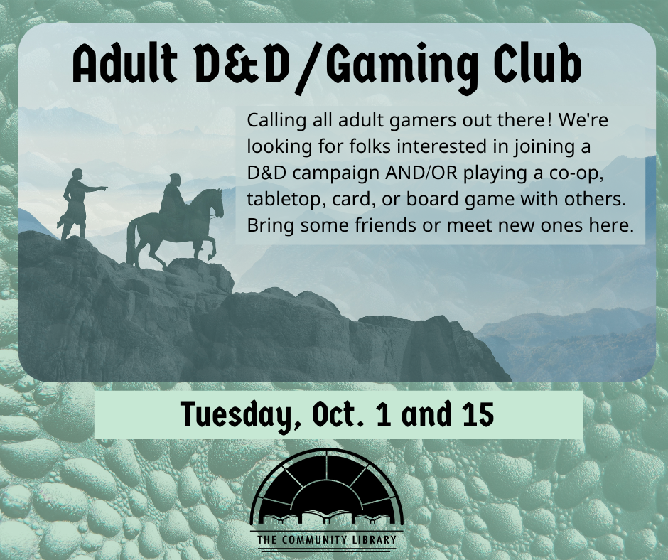 Adult D&D Night, Tuesday, October 1 at 6:00 pm