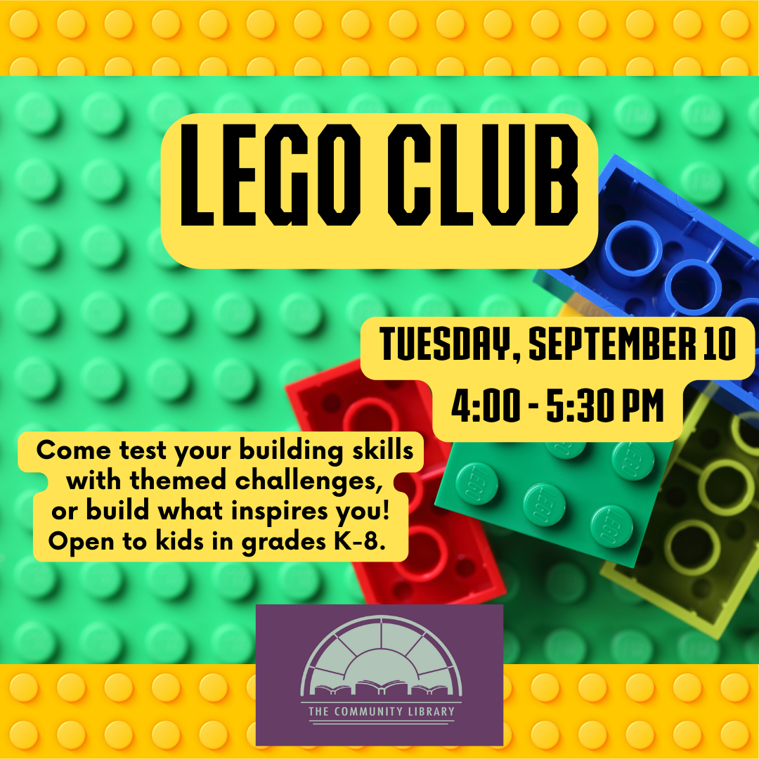 Lego Club Tuesday, September 10 at 4 pm