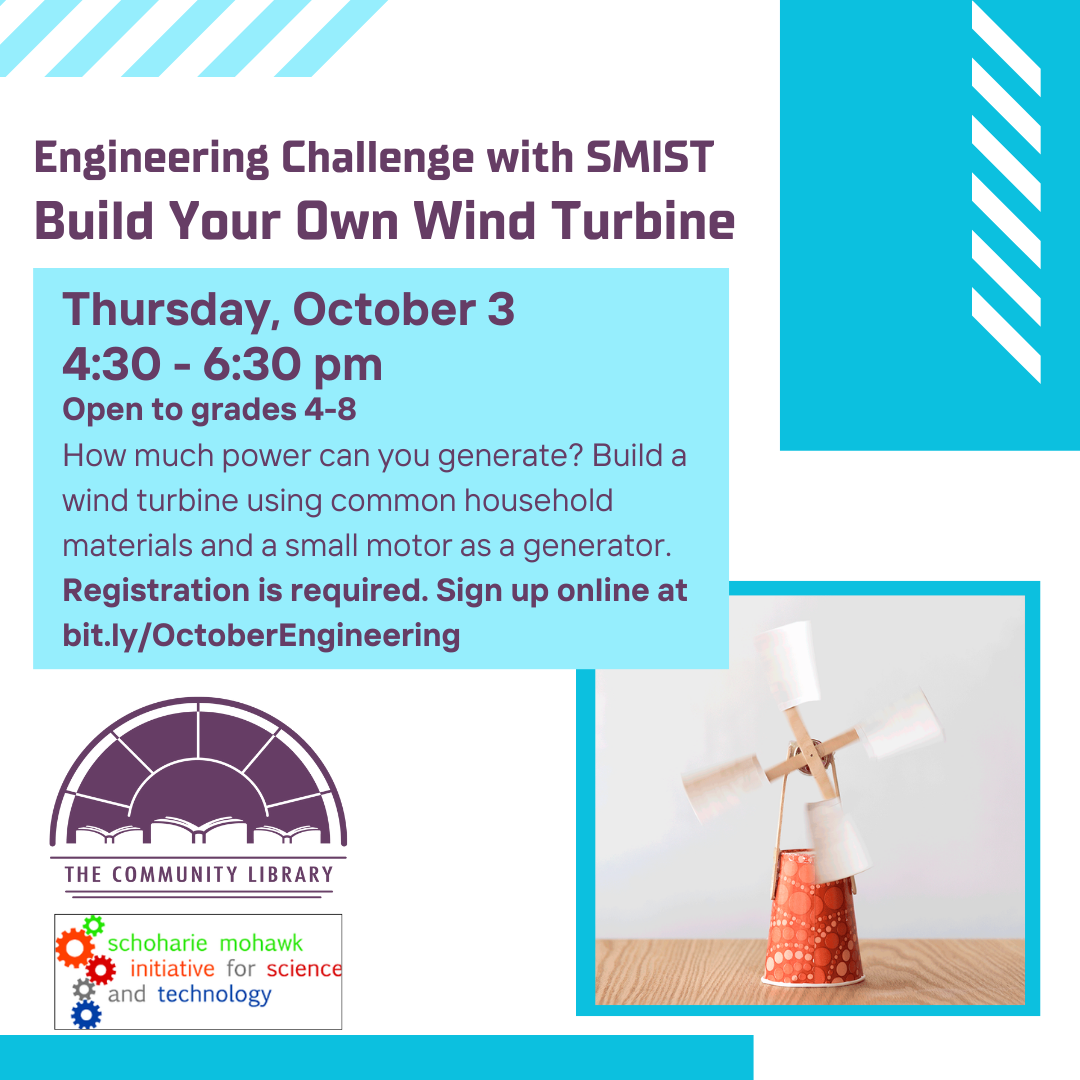 Engineering Challenge for grades 4 through 8. October 3 at 4:30 pm