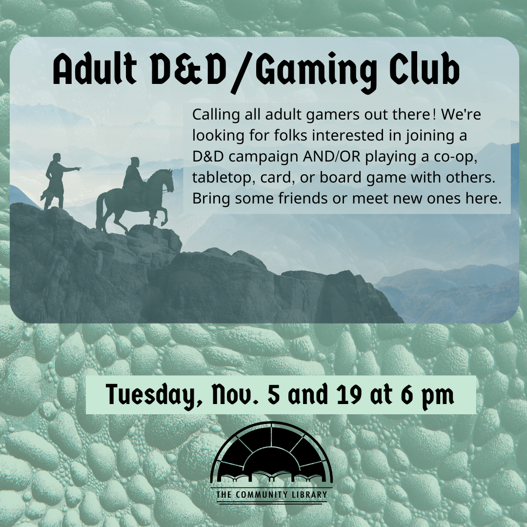 Adult D&D Tuesday, November 5 at 6 pm