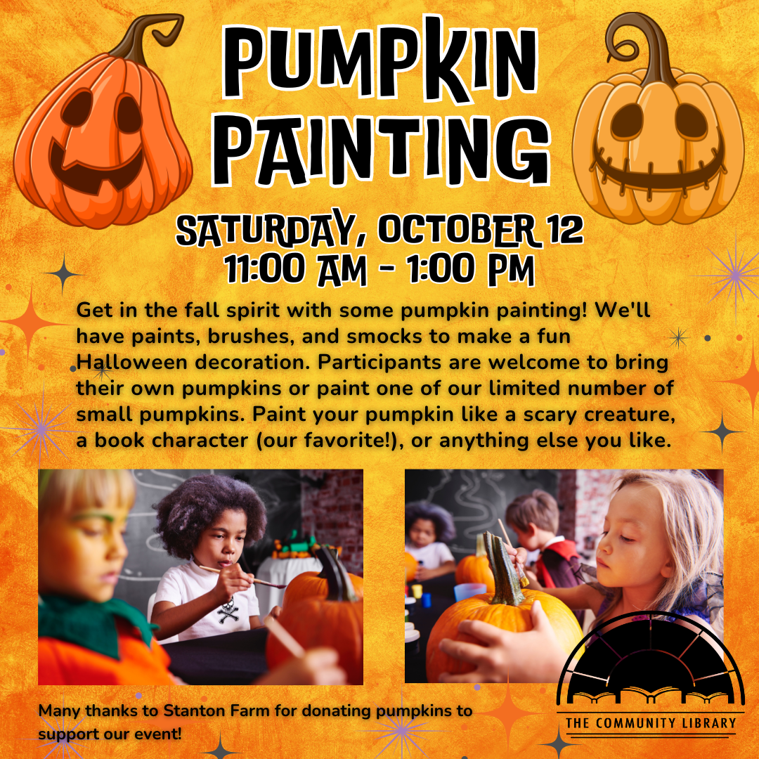 Pumpkin Painting at the Library Saturday October 12 at 11 am