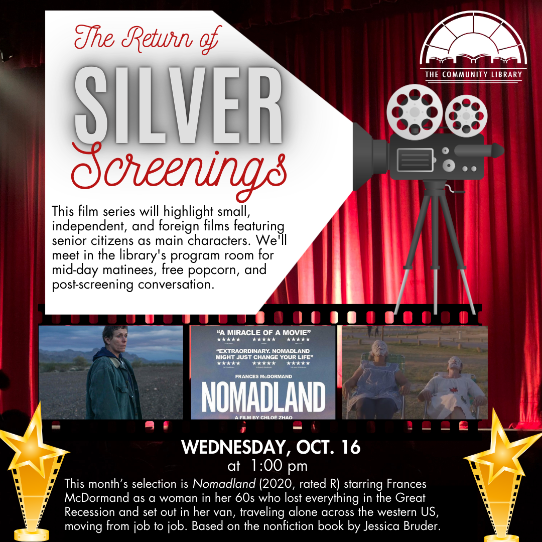 Silver Screenings film series for grown-ups, Wednesday, October 16 at 1:00 pm