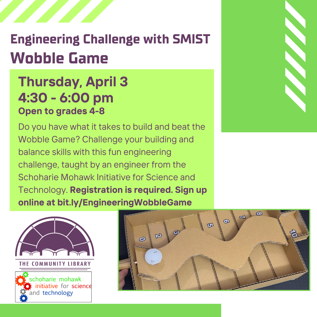 engineering challenge wobble game thursday april 3rd four thirty to six thirty open to grades 4 thru 8