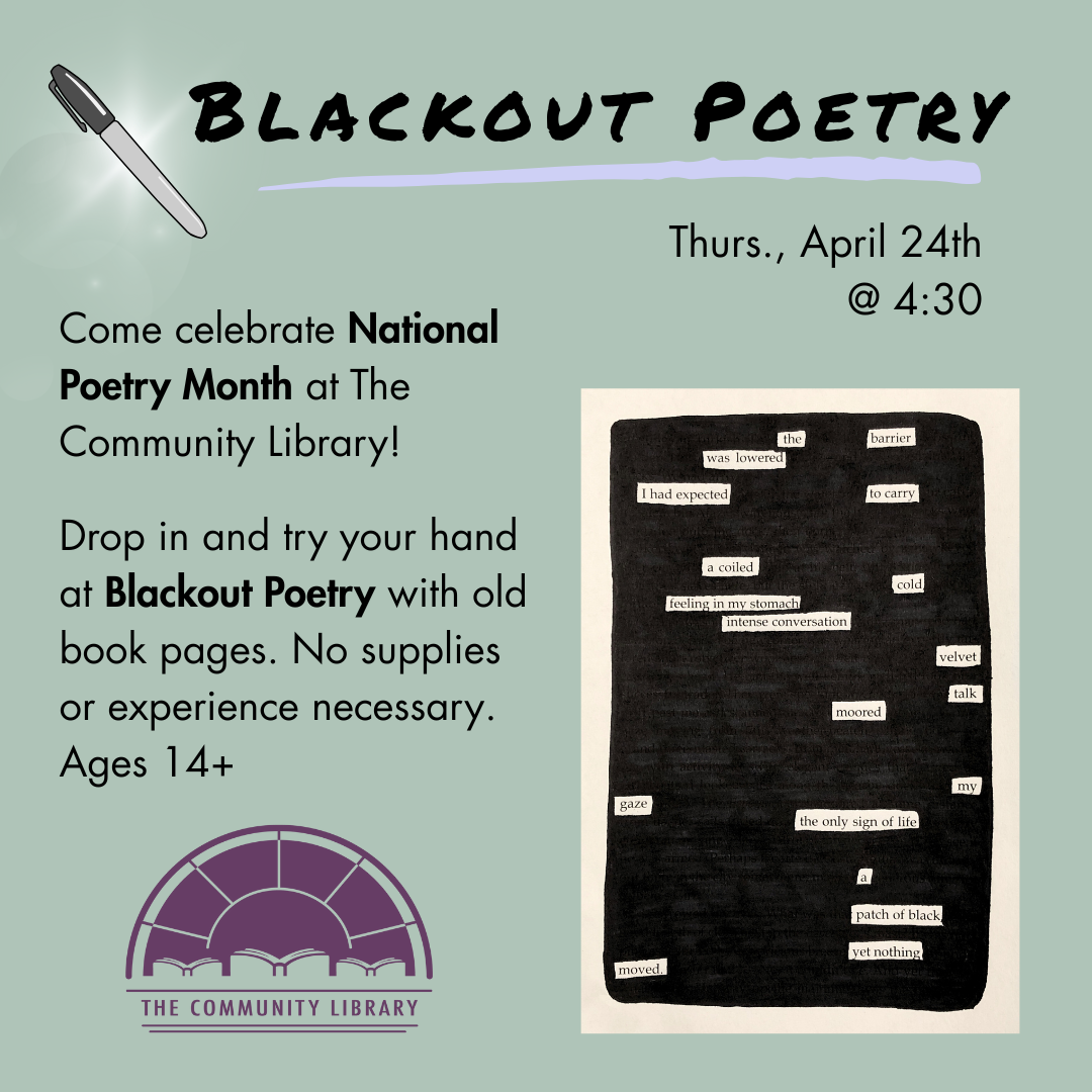 blackout poetry april 24 at 430 pm