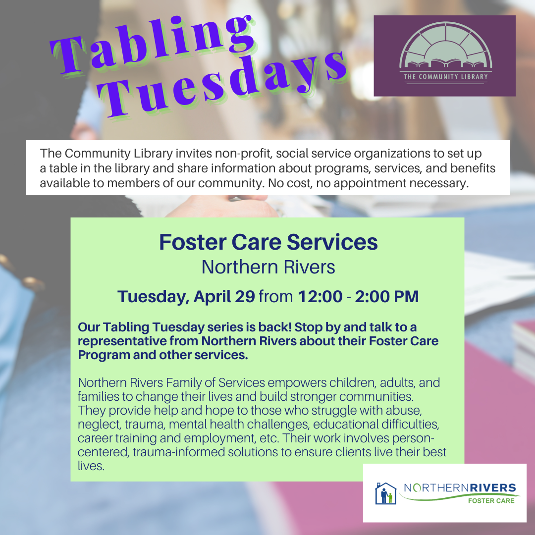 tabling tuesday foster care awareness program april 29 from 12 to 2 pm