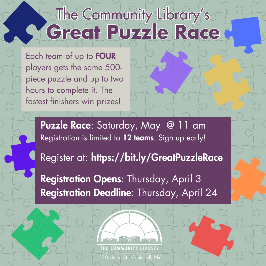 puzzle race may 3rd at 11 AM register by april 24
