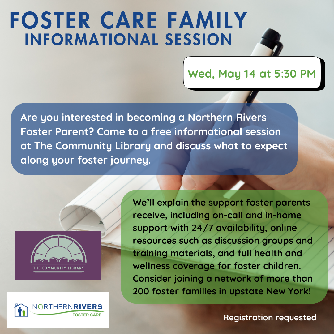 foster care family informational session with northern rivers wednesday may 14 at five thirty pm