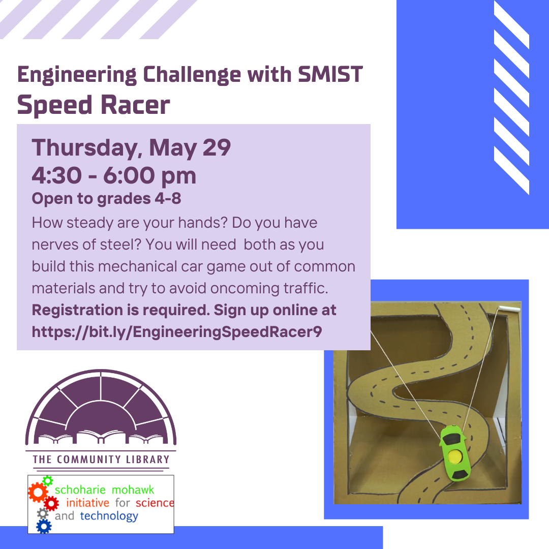 engineering challenge with SMIST speed racer thursday may 29 from four thirty to six pm