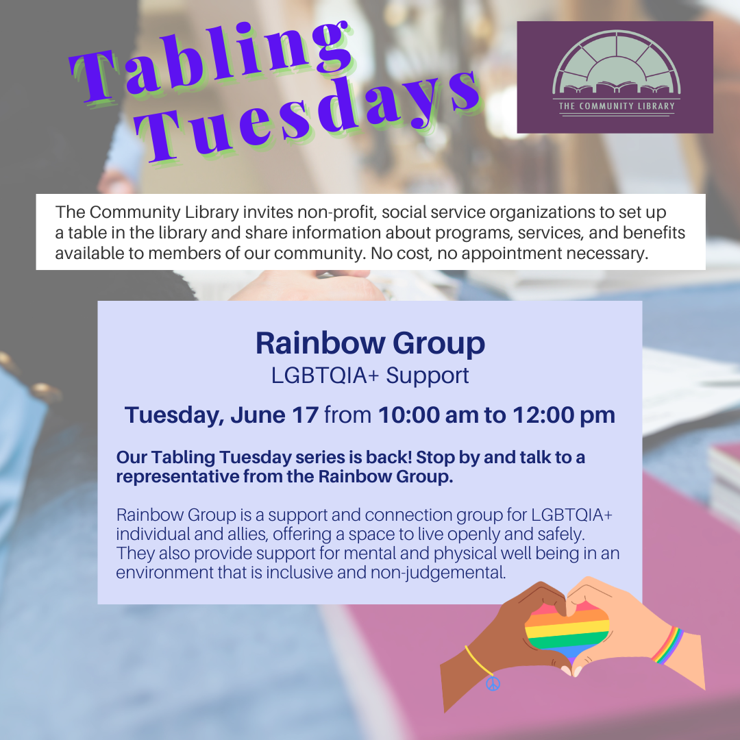 tabling tuesday LGBTQ support june 17 from 10 am to 12 pm