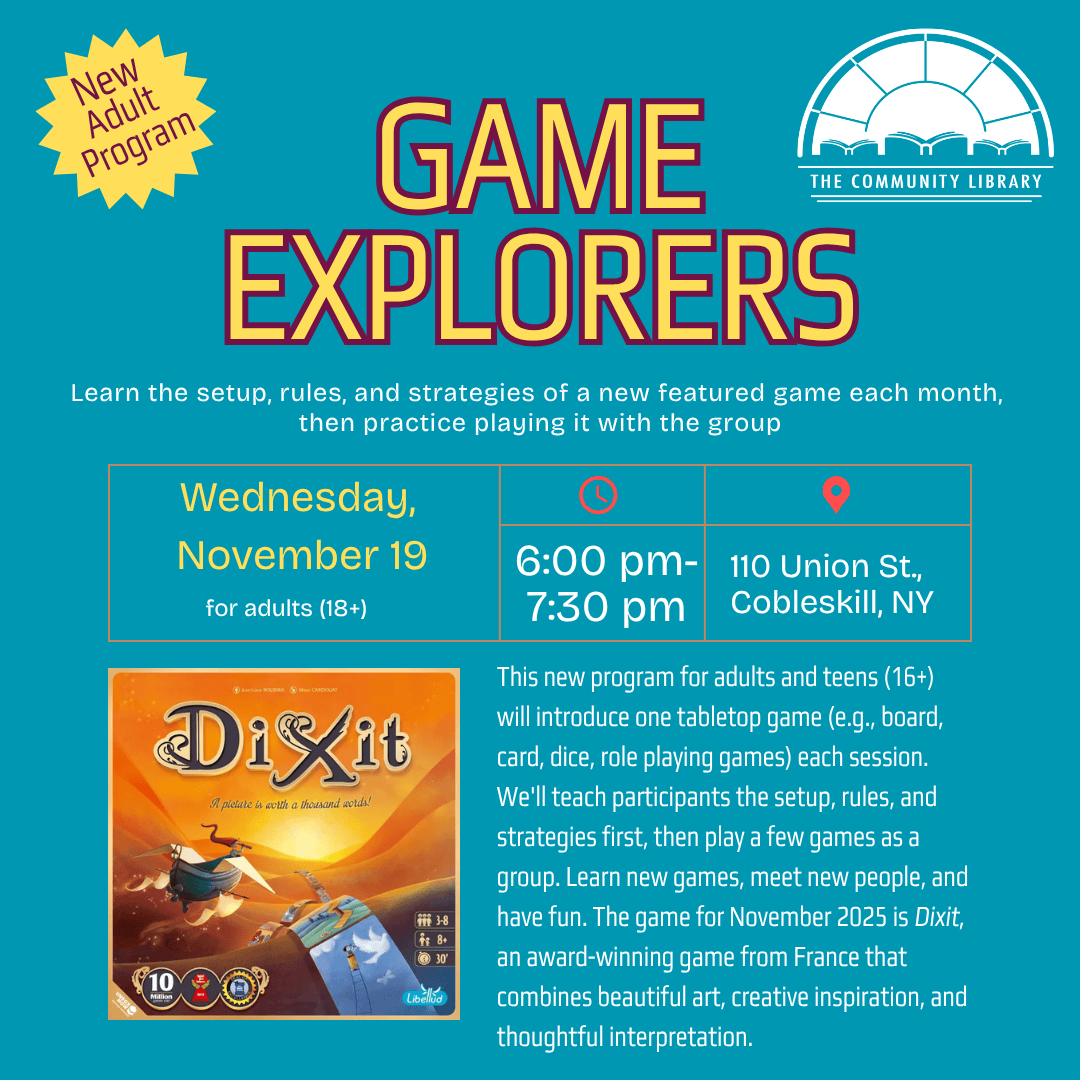 Game Explorers meets Wednesday, November 19 at 6 pm